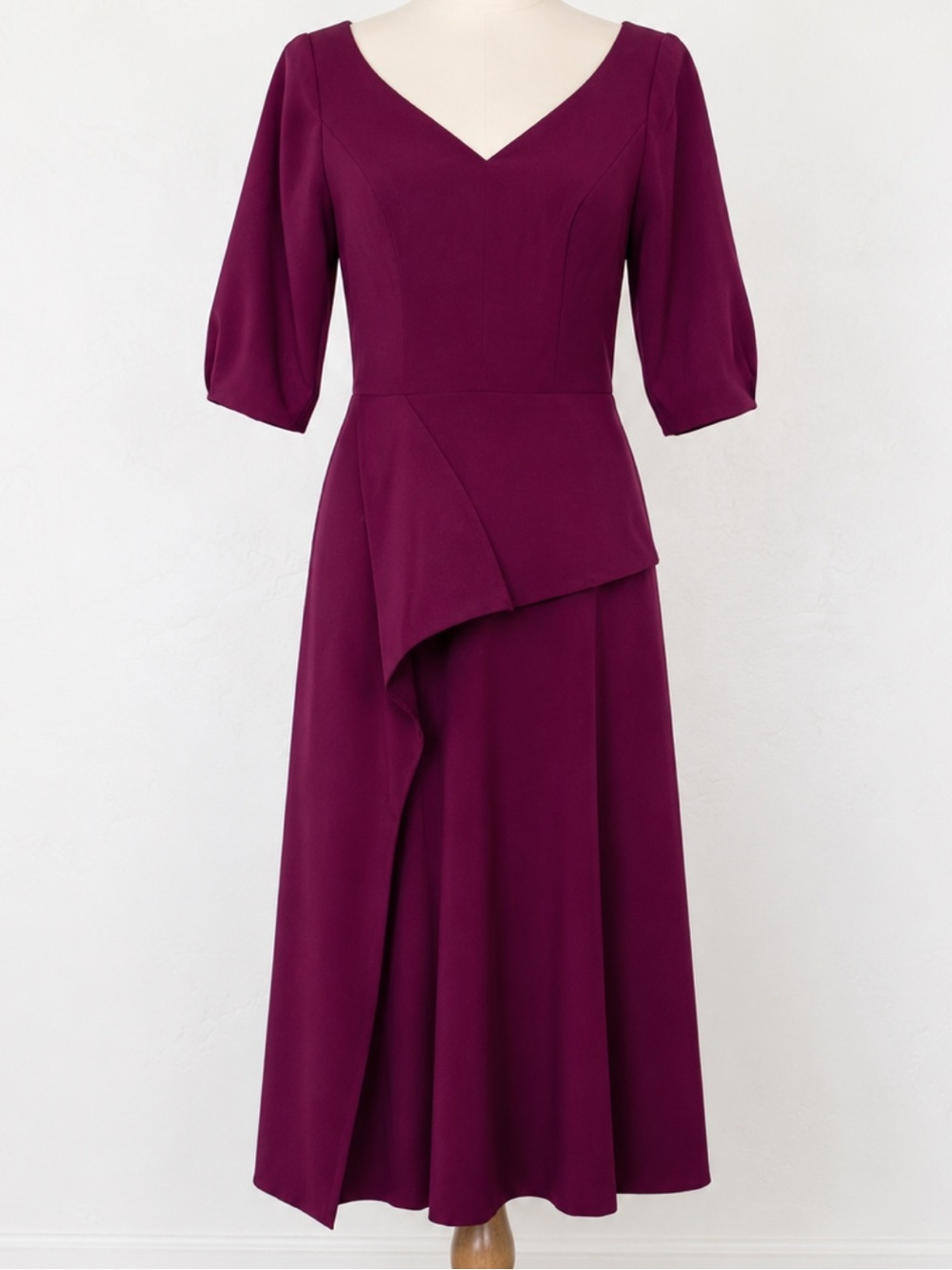 Kay Unger Fit & Flare Midi Dress Boysenberry Magenta Ruffle Waist Size 6